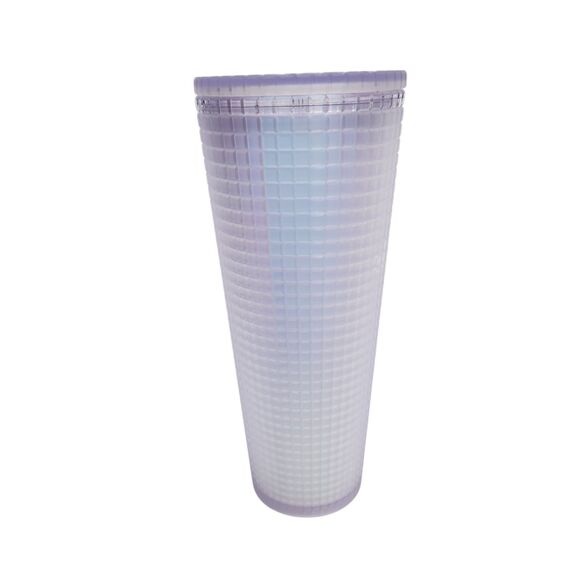 STARBUCKS Venti Cup Tumbler Grid Icy Iridescent Opal 24 oz + Topper Spring 2022 - Picture 4 of 7